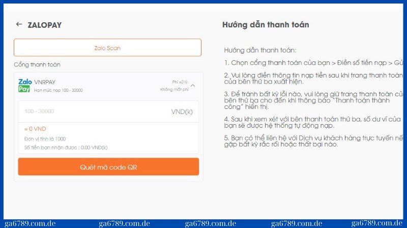 Phương thức nạp qua ví điện tử Zalo Pay tiện lợi, an toàn